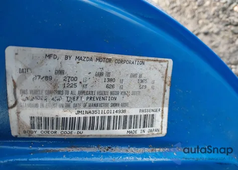 1990 Mazda Mx-5 Miata z USA, uszkodzony, nr VIN JM1NA3511L0114938